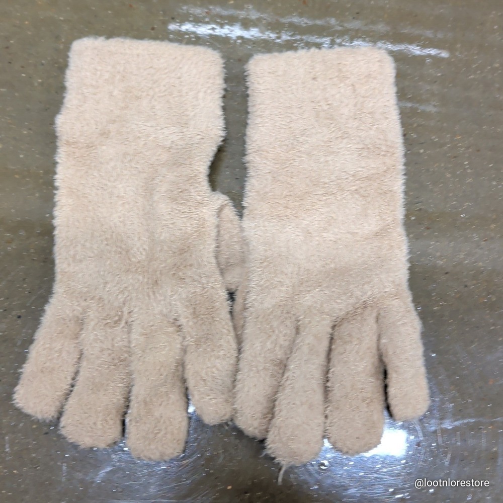 All in Motion Tan Fuzzy Knit Gloves Leather Palm Grip Suede Patch One Size — photo 2